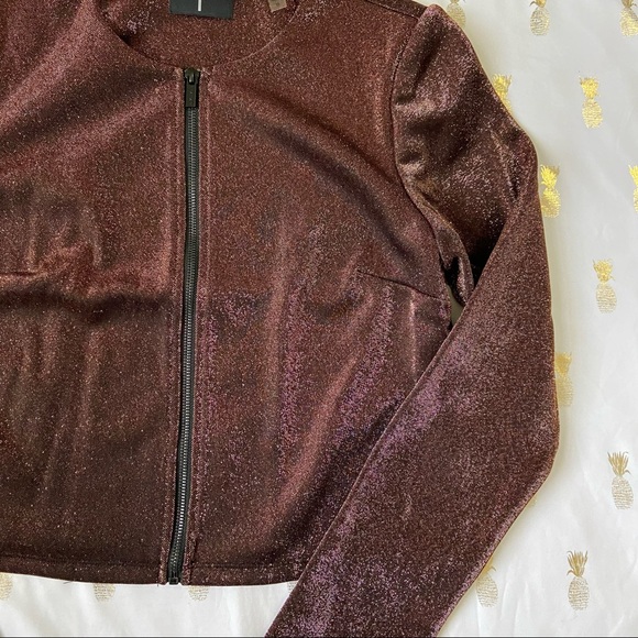 Tahari Bronze Shine Crop Zip Up Blazer Jacket - Picture 3 of 13